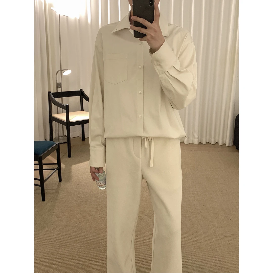 杏色cleanfit衬衫男款长袖秋季宽松休闲衬衣A2510109