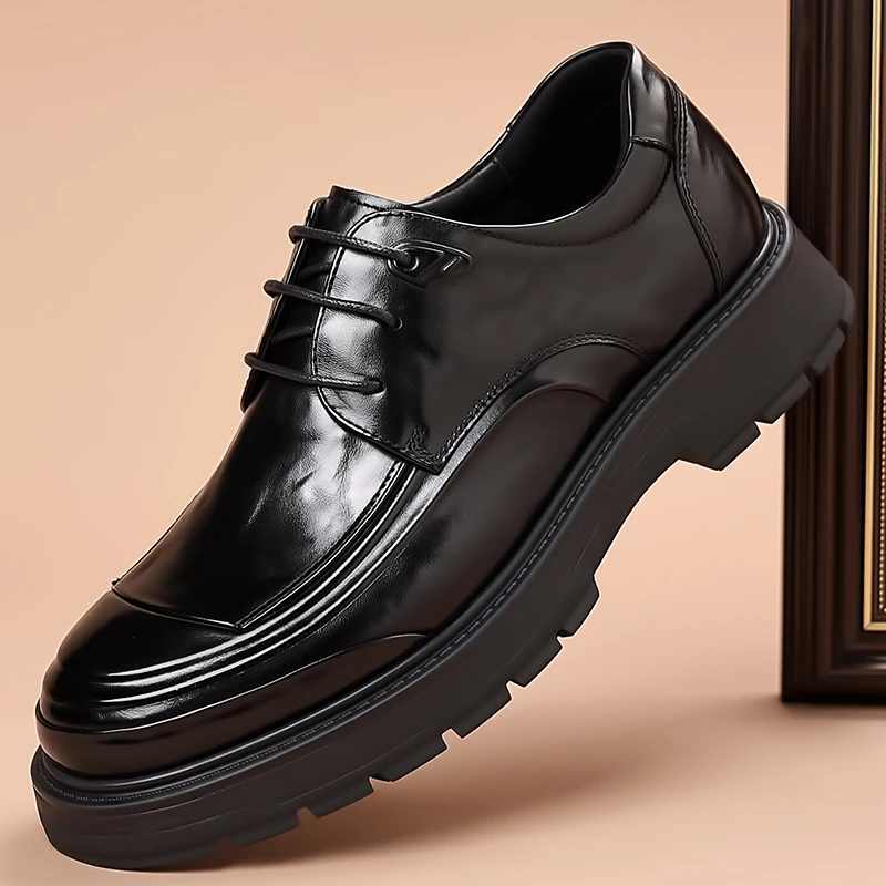 L53918新款皮鞋男款牛皮商务正装黑色增高德比鞋英伦男士休闲男鞋