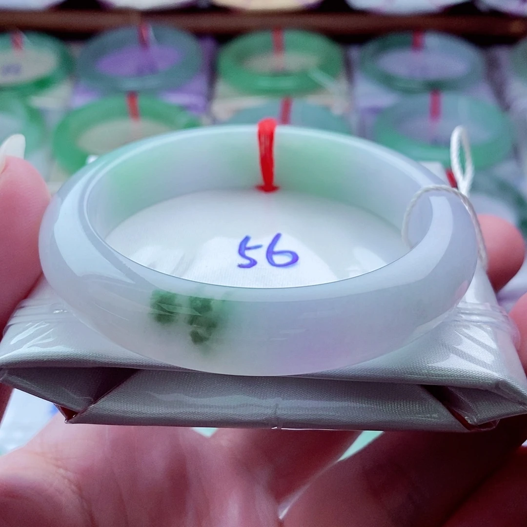 翡翠未镶嵌手镯704紫罗兰飘绿飘花冰润细腻