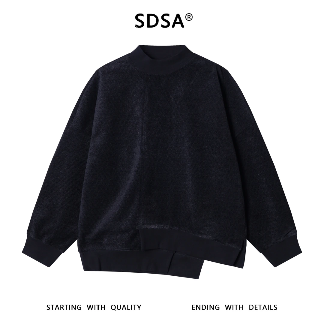 SDSA男士秋冬新款痞帅男装韩版纯色绒面不规则圆领卫衣百搭时尚