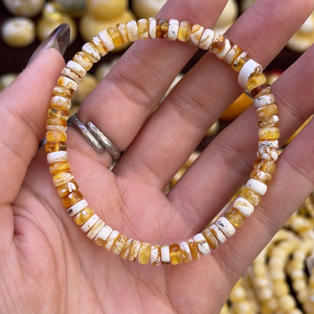 琥珀未镶嵌手链5.6mm金白