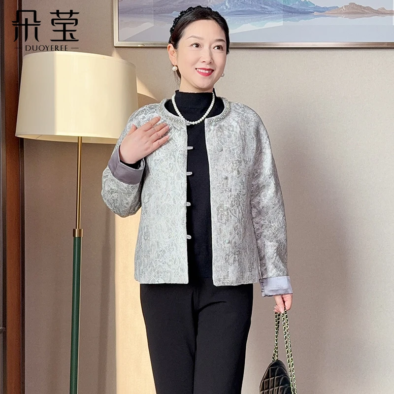 圆领气质风宽松型时尚薄款春秋中老年女装开衫短款外套妈妈装2680