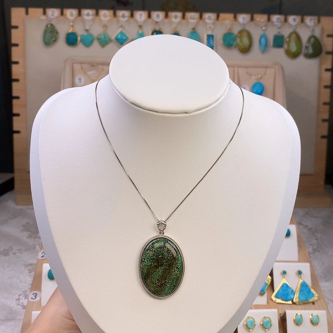 纸***行绿松石银S925镶嵌吊坠(赠链)