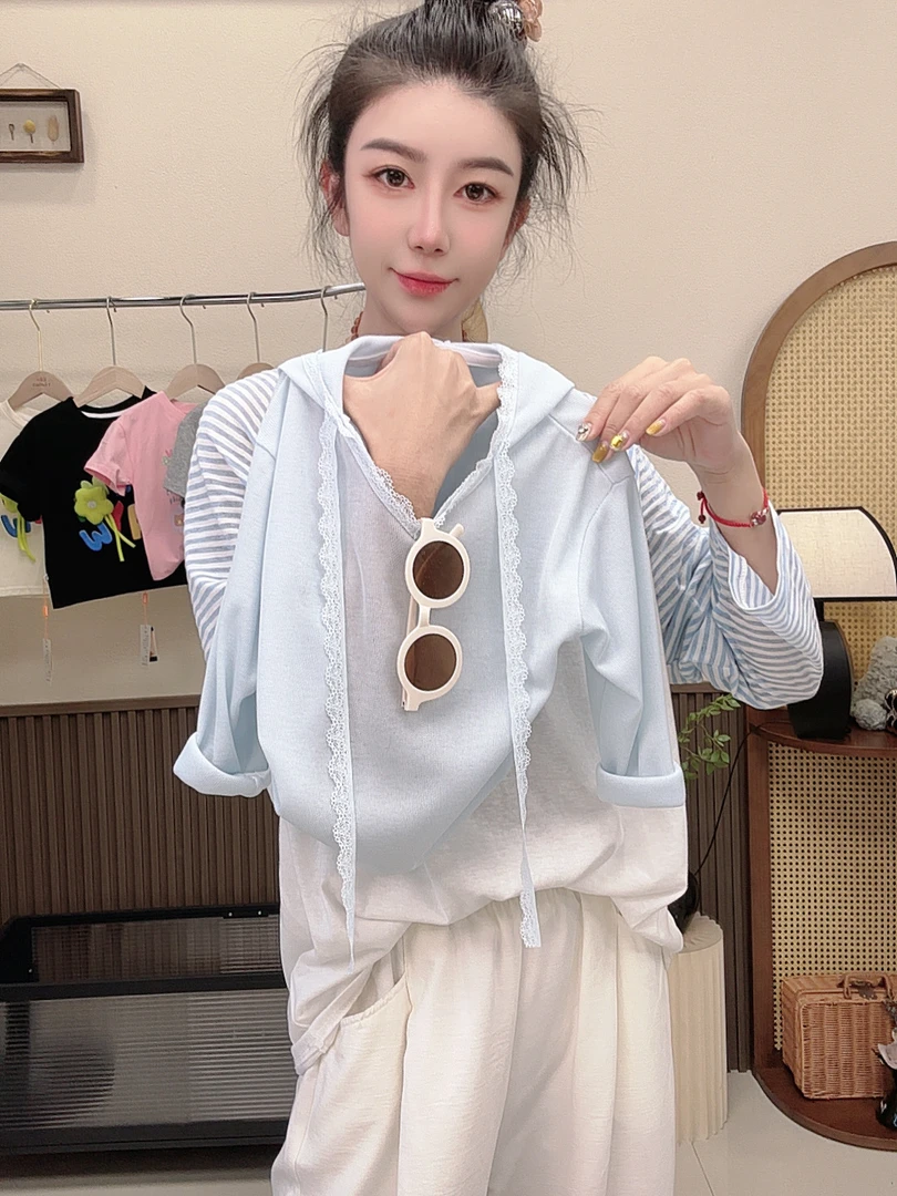 【夏日多巴胺】儿童连帽蕾丝花边打底衫女宽松空调防晒罩衫