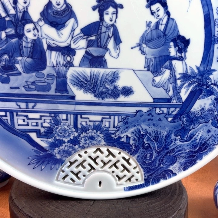 糖***4微瑕微瑕青花人物盖碗