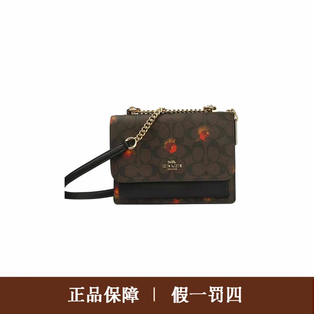 95新 COACH/蔻驰 蔻驰胡桃木拼碎花风琴斜挎包/DM133/22X17