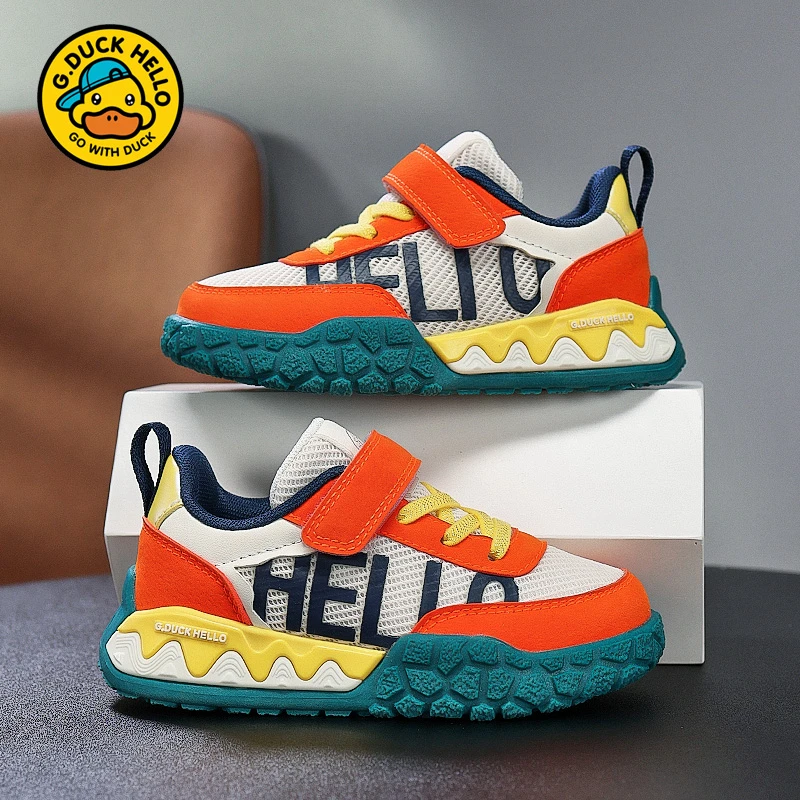 小黄鸭男童网面透气运动鞋2025春季新款中大童软底防滑跑步阿甘鞋