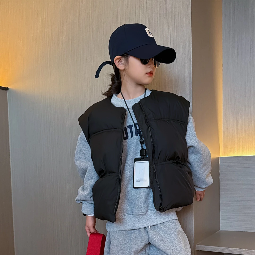 秋冬棉马甲女童2025新款短款圆领加厚棉服时尚坎肩百搭冬装背心