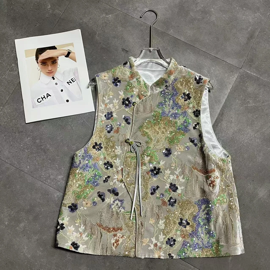 新中式国风重工马甲背心女新款高级感气质显瘦上衣马甲6271