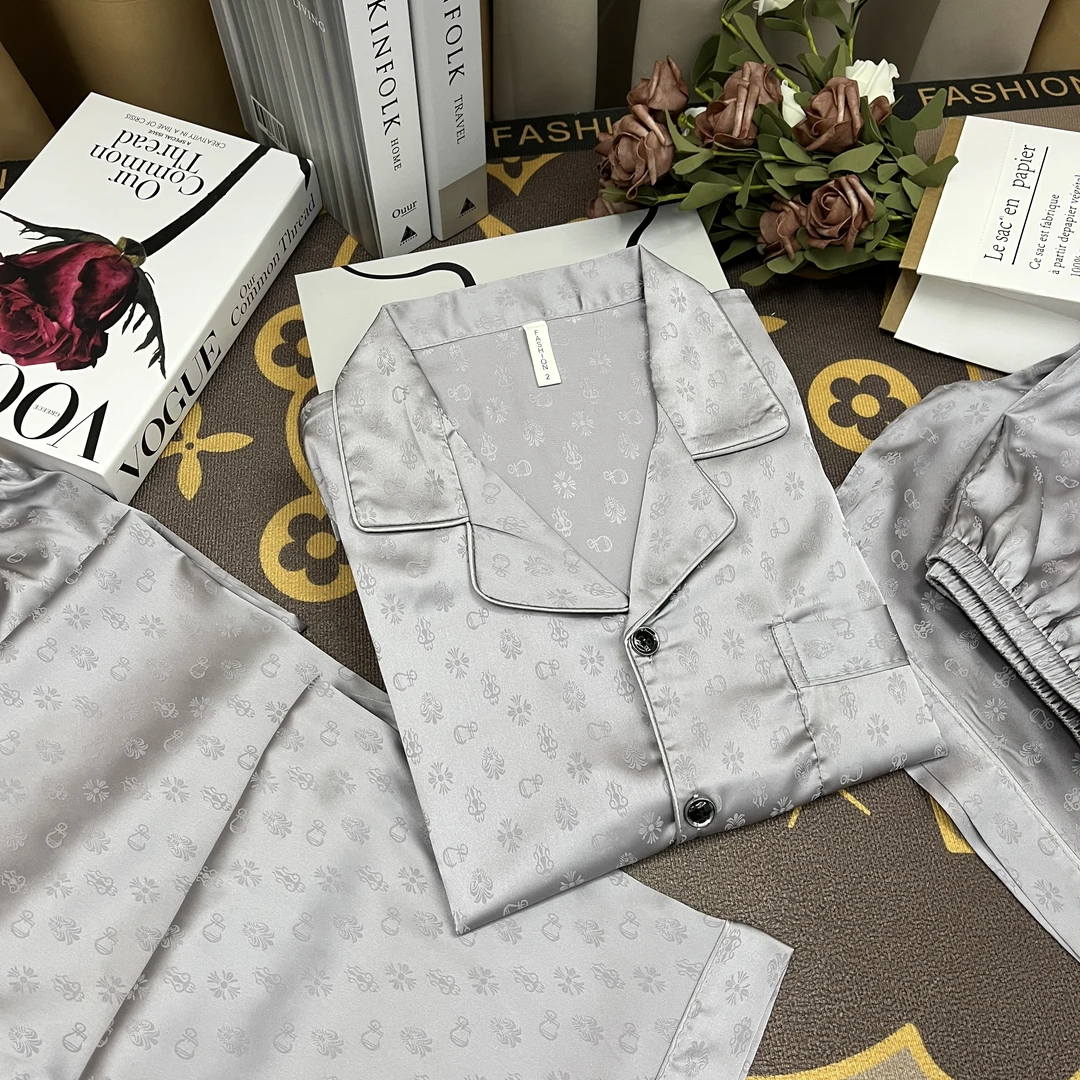 克罗系列夏季男款台州冰丝睡衣短袖短裤长裤家居服套装