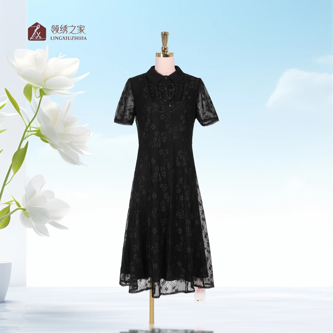 【领系列·巴黎晚宴】台湾装精品刺绣连衣裙妈妈装#L700798H显瘦高级