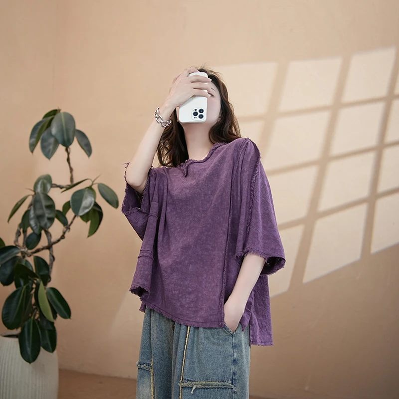 沐光·夏季透气T恤炒色短袖纯色染色休闲显瘦抗起球拼接6106