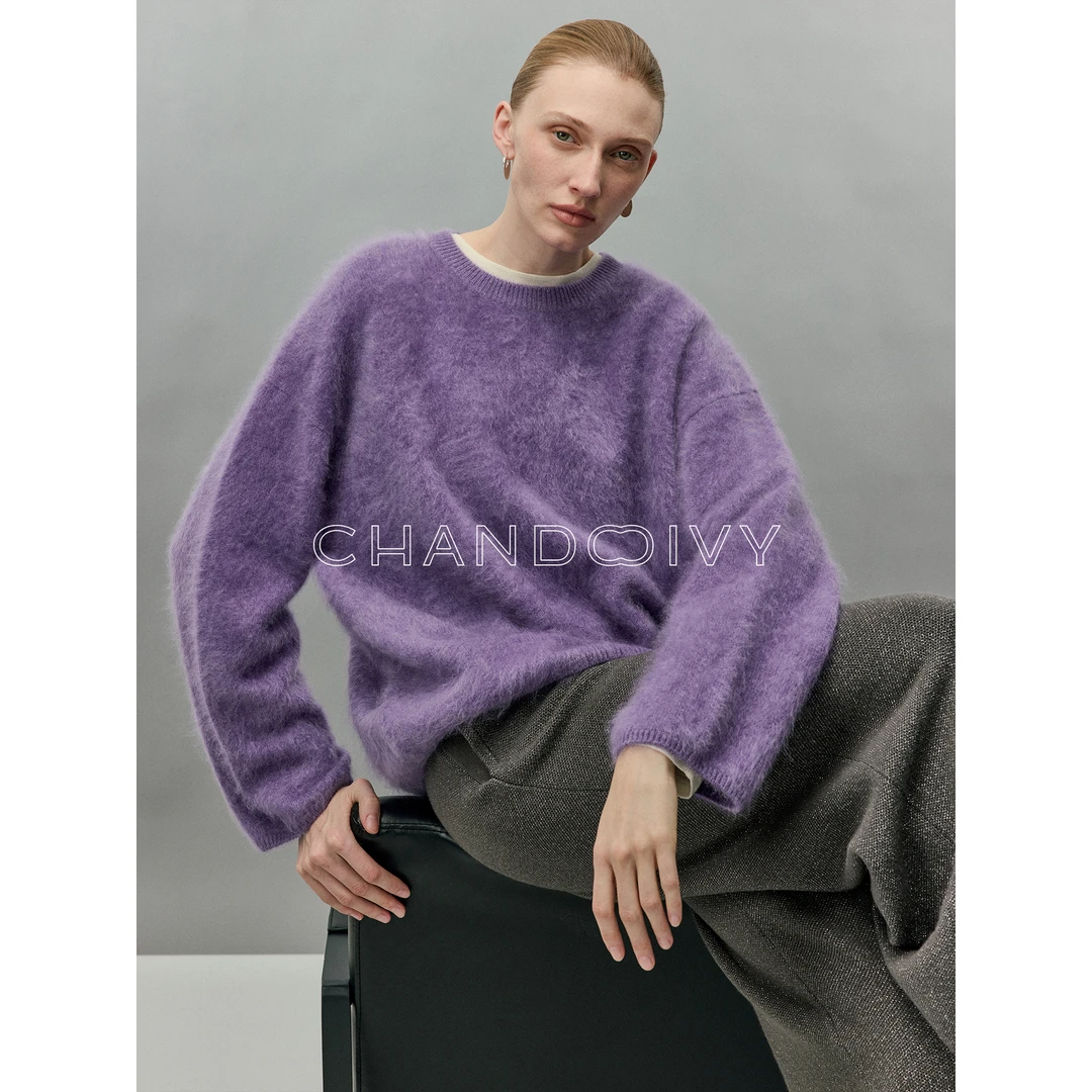 CHANDOOIVY口碑升级重磅加厚水洗拉绒羊绒_柔感大小廓型圆领毛衣