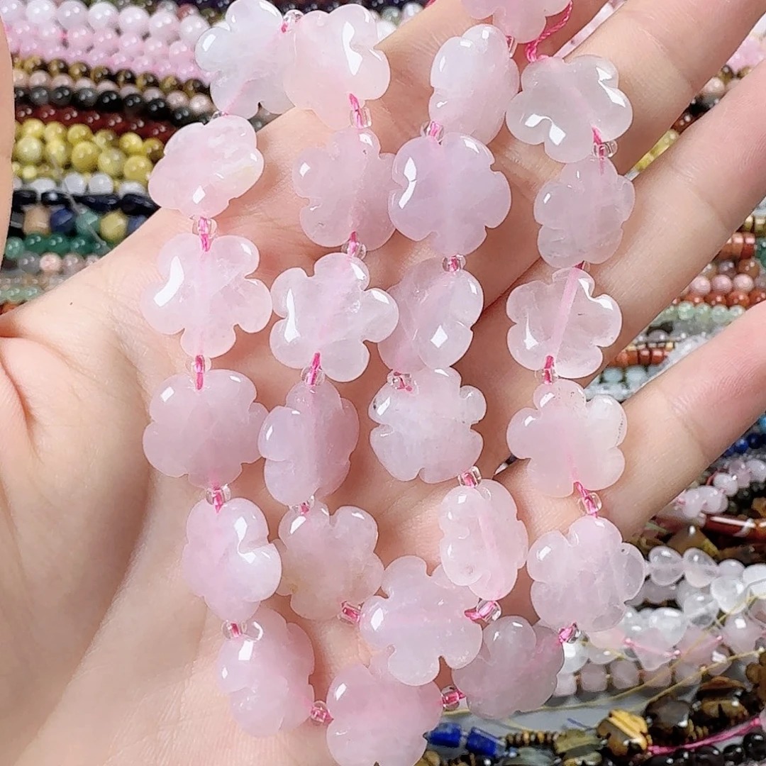 玛瑙/玉髓未镶嵌珠宝半成品粉水晶花花一条