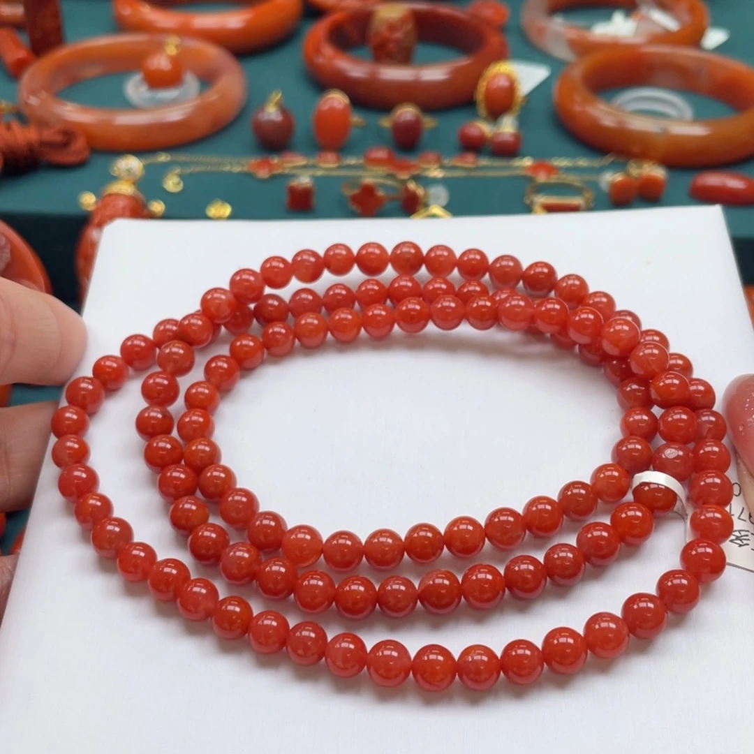 南红玛瑙川料南红满红多圈6+mm未镶嵌