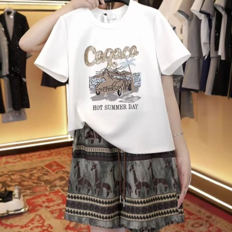 新款汽车椰子树圆领宽松显瘦套装