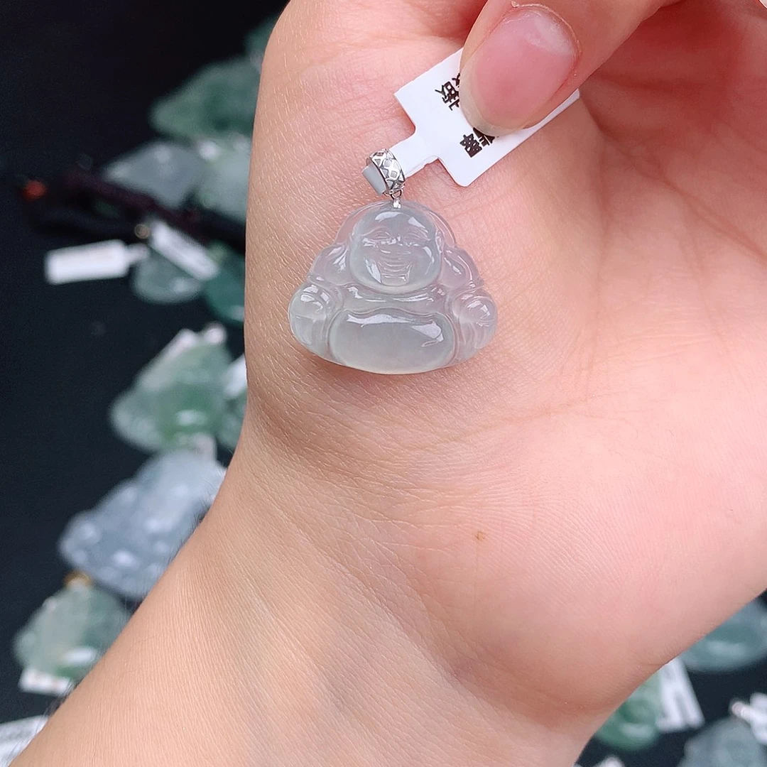 翡翠18K金镶嵌颈饰佛公吊坠17-21-4