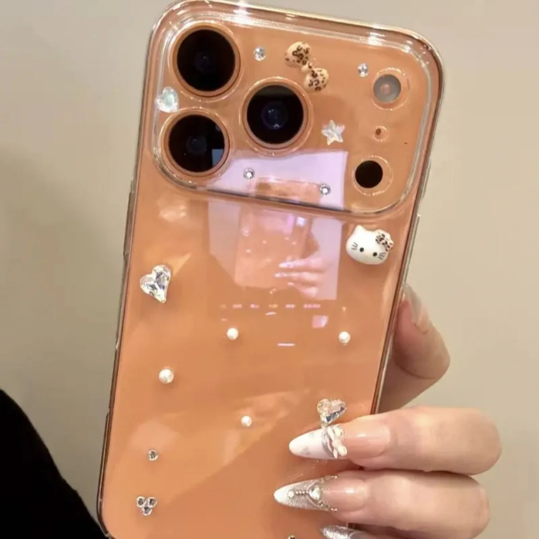 极简透底点钻猫咪适用手机壳苹果16promax女iPhone15卡通14新款13
