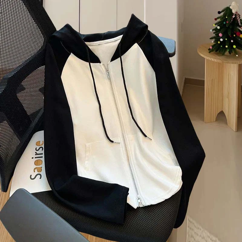 特大码200斤简约百搭插肩袖连帽双拉链卫衣女秋冬休闲遮肉上衣ins