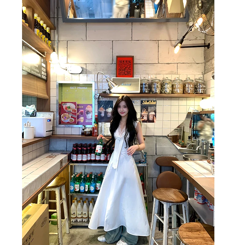 千金贵气名媛风女装裙子夏季新款洋气高级感修腰显瘦无袖连衣裙女