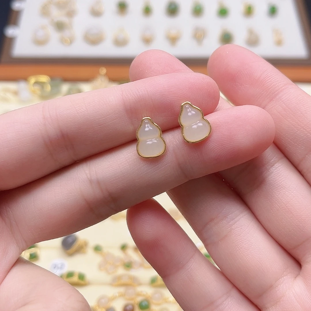 银S925镶嵌和田玉耳饰
