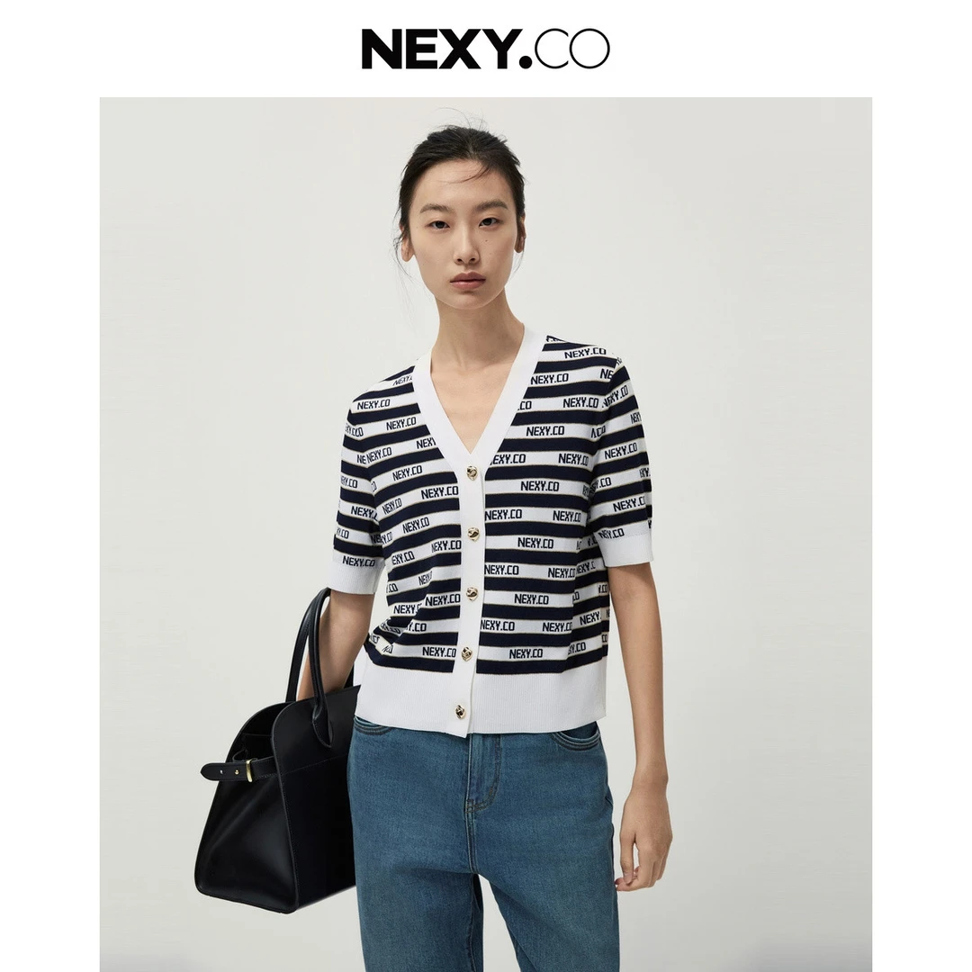 【婷婷专属】奈蔻条纹V领舒适冰丝针织衫XI00305C7/XI00296Q7