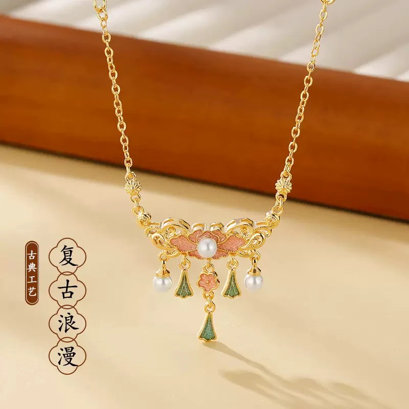 铜合金项链 爆款春夏芍药花开项链金店同款【310】浪漫复古彩色古典