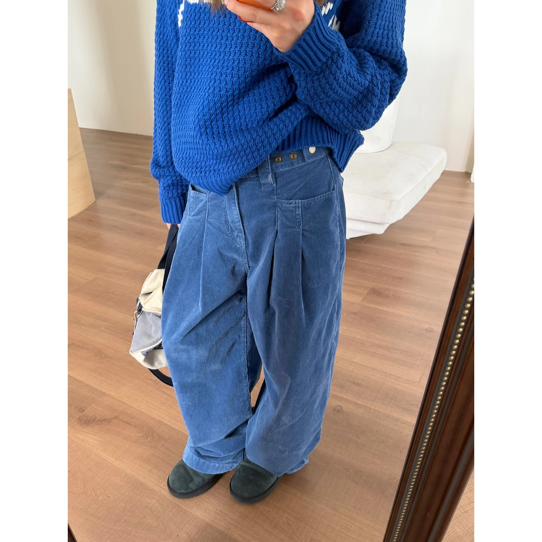 川川也CCYE灯芯绒阔腿裤男女休闲宽松ins高腰工装休闲裤秋冬