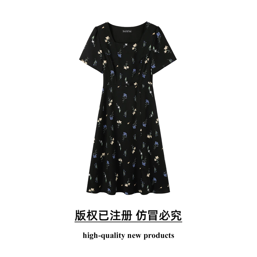 奢姿大码女装2025夏季方领设计小众气质连衣裙胖妹妹时尚碎花裙子