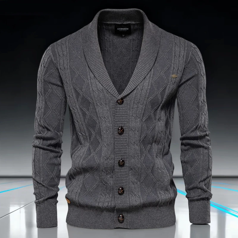 【休闲针织衫】春秋冬男款修身百搭时尚翻领开衫毛衣长袖中青年外套