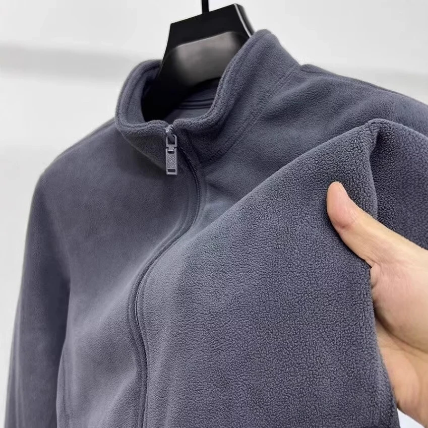 奥粒绒卫衣男立领拉链开衫外套秋冬季男装加厚保暖摇粒绒纯色夹克