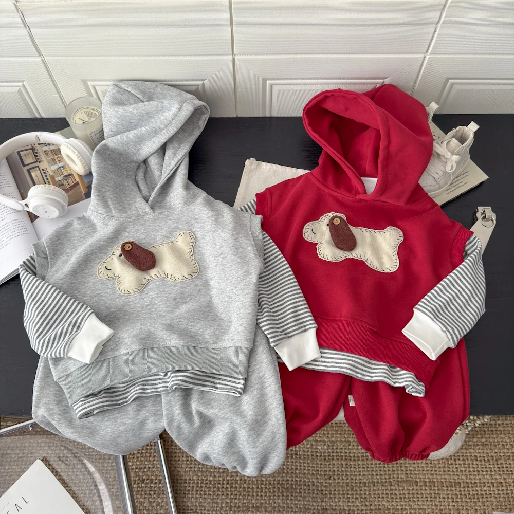男童连帽马甲三件套装春秋款2025新款儿童装痞帅男孩宝宝秋装衣服