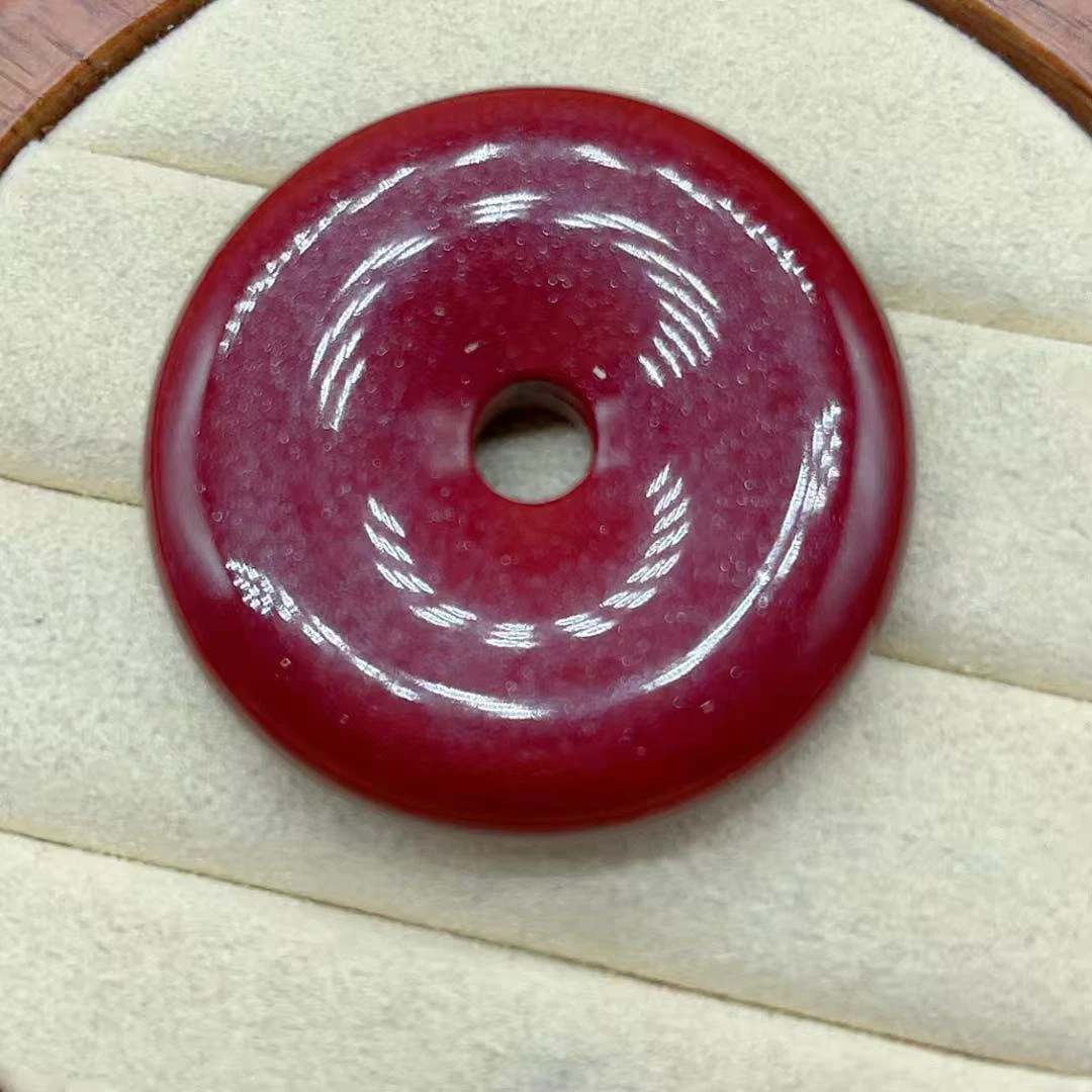 含辰砂工艺品【玉美人曌璞阁】朱砂平安扣吊坠约卡38（多样性发一）