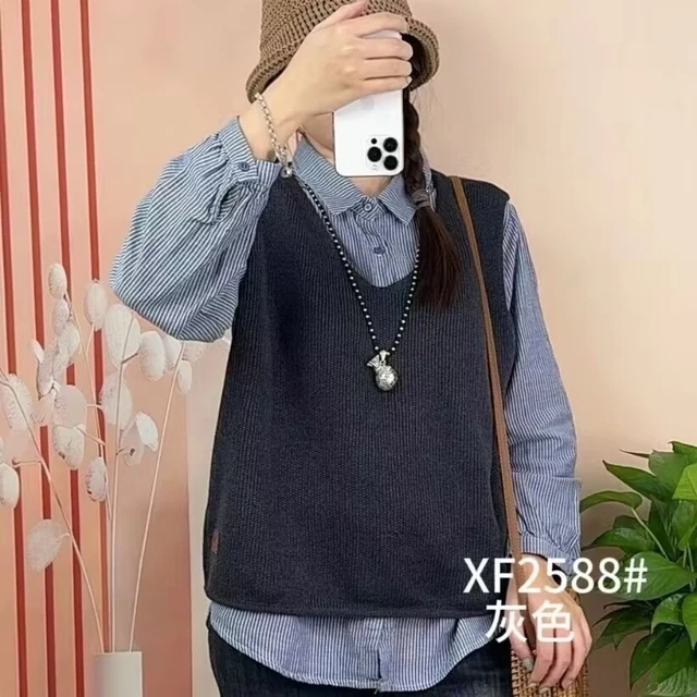 欣欣 春秋季新款V领针织马甲女文艺休闲宽松韩版外搭马甲