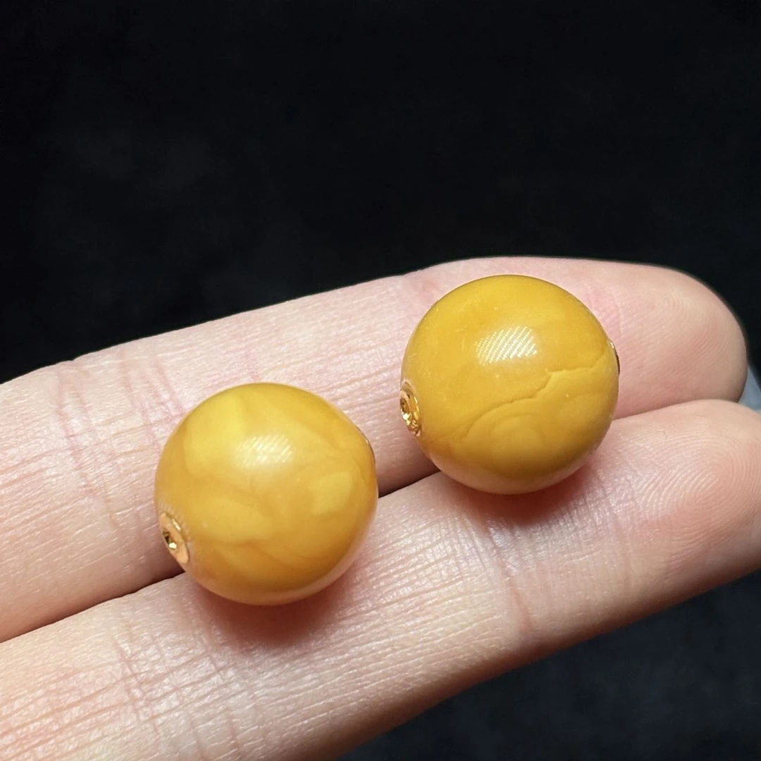 【曹美丽精选】 H24907-18K金镶嵌蜜蜡单珠-多样性发其一-14mm