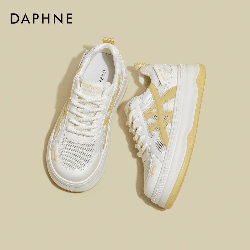 达芙妮2025春季新款透气网面小白鞋增高厚底6CM休闲时尚运动鞋女
