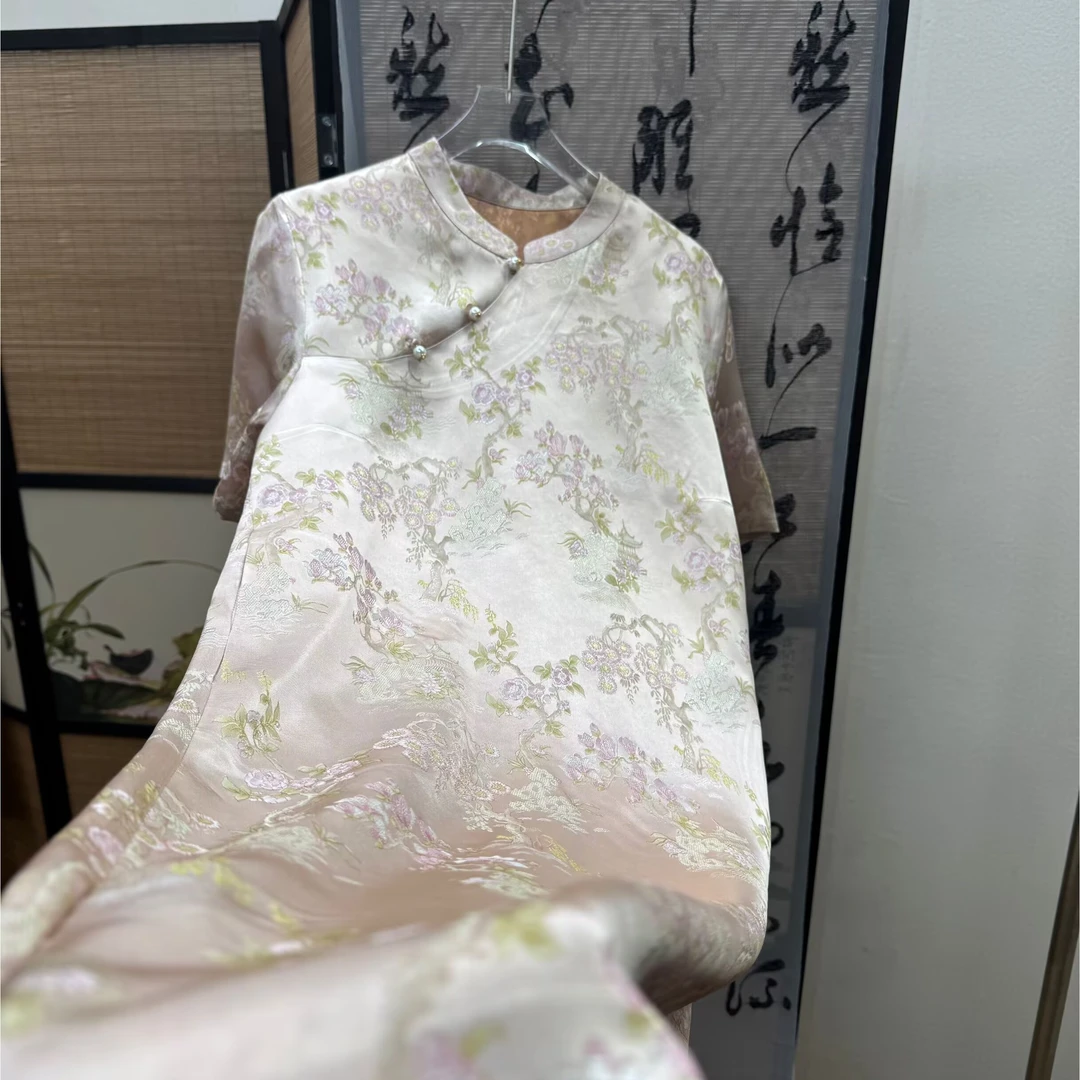 [梅花短款]立领日常短袖国风新中式旗袍设计师中长款连衣裙