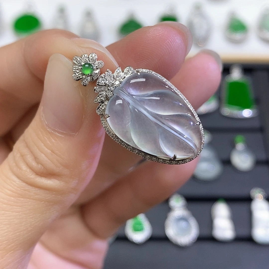 翡翠18K金镶嵌吊坠(不含链)