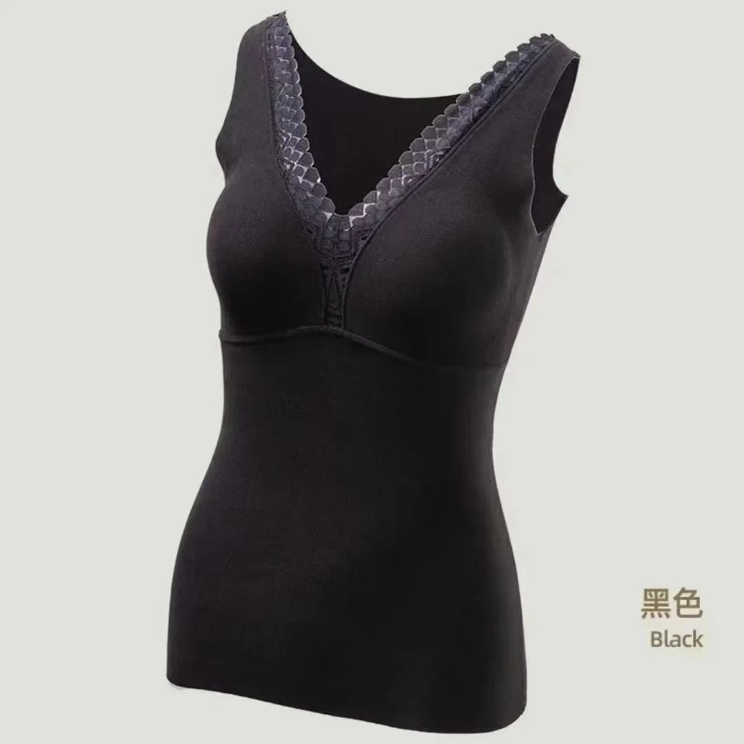 蕾丝美背吊带背心黑色暖背秋冬加绒免穿保暖无痕内衣冬季舒适