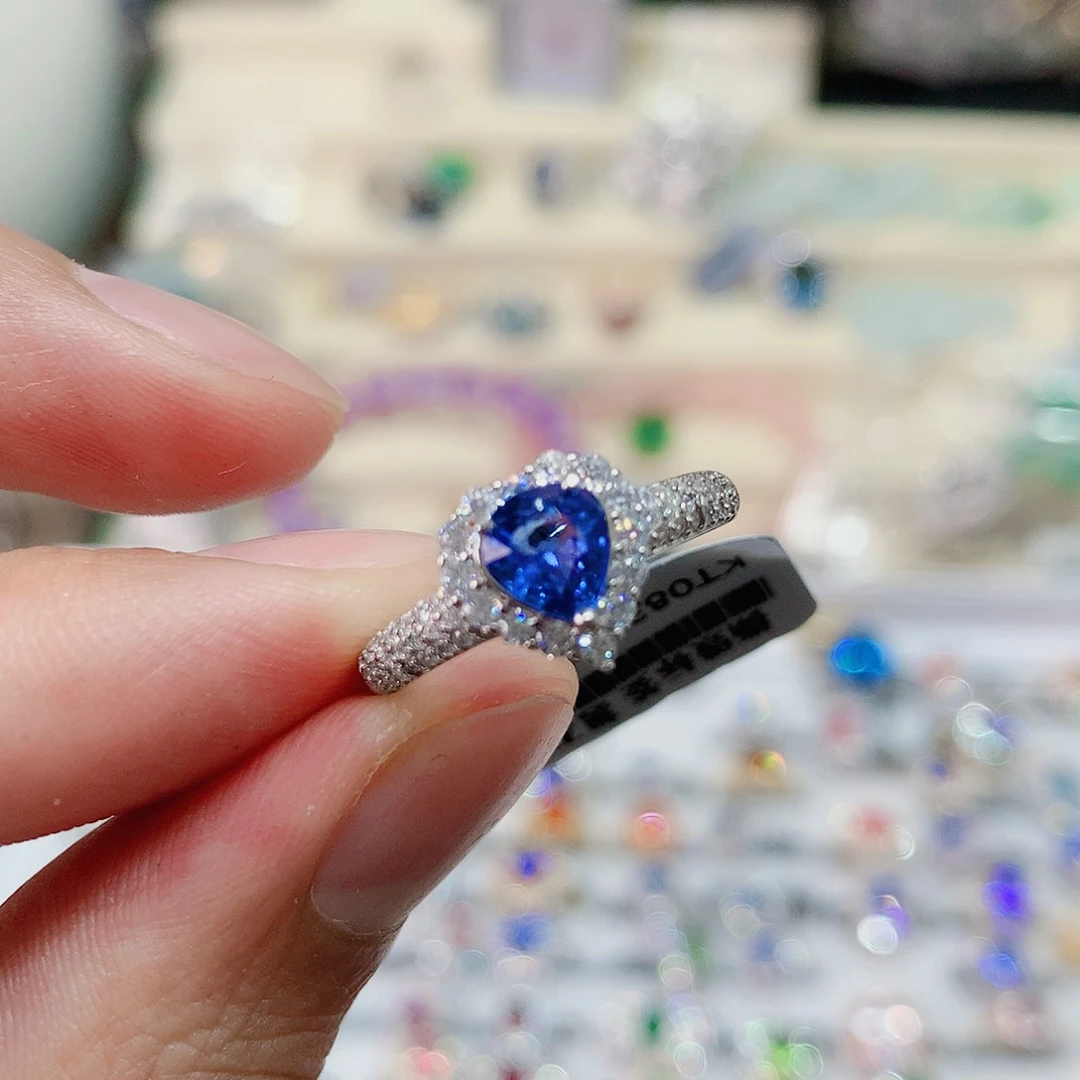 蓝宝石戒指银S925镶嵌