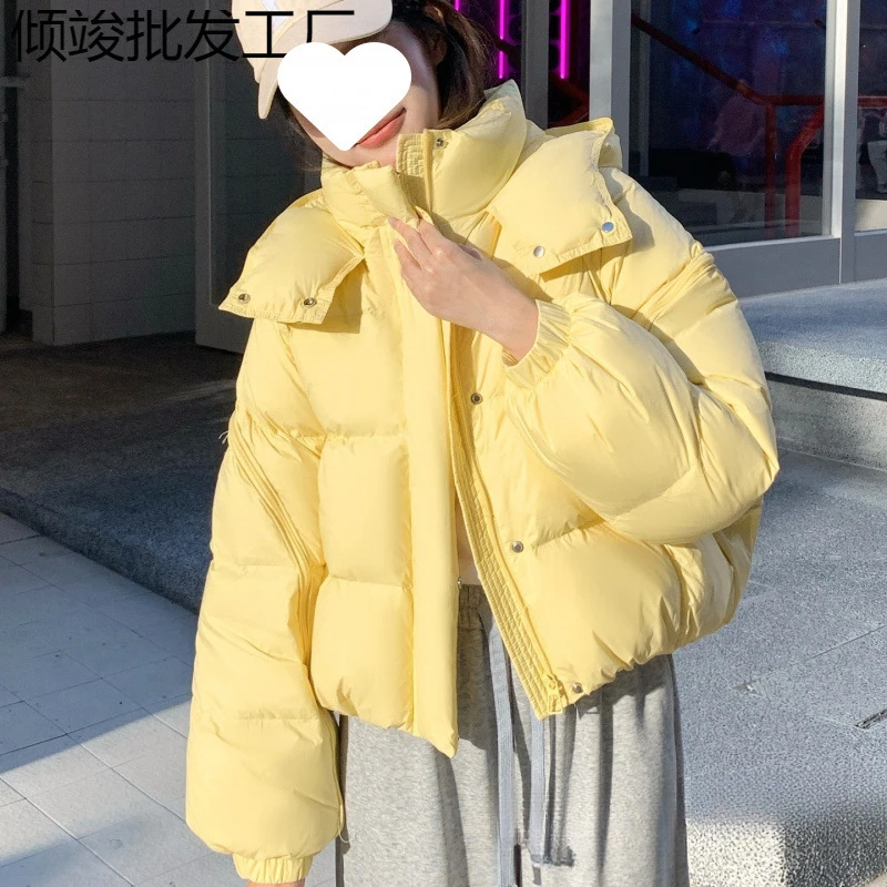 2025新款羽绒服小个子女短款连帽加厚保暖白鸭绒面大码小外套时尚