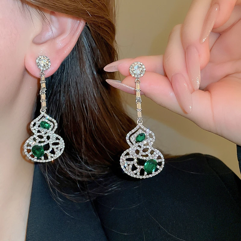 合金耳饰 新中式镶钻葫芦耳环个性民族风耳坠轻奢高级感国潮耳饰