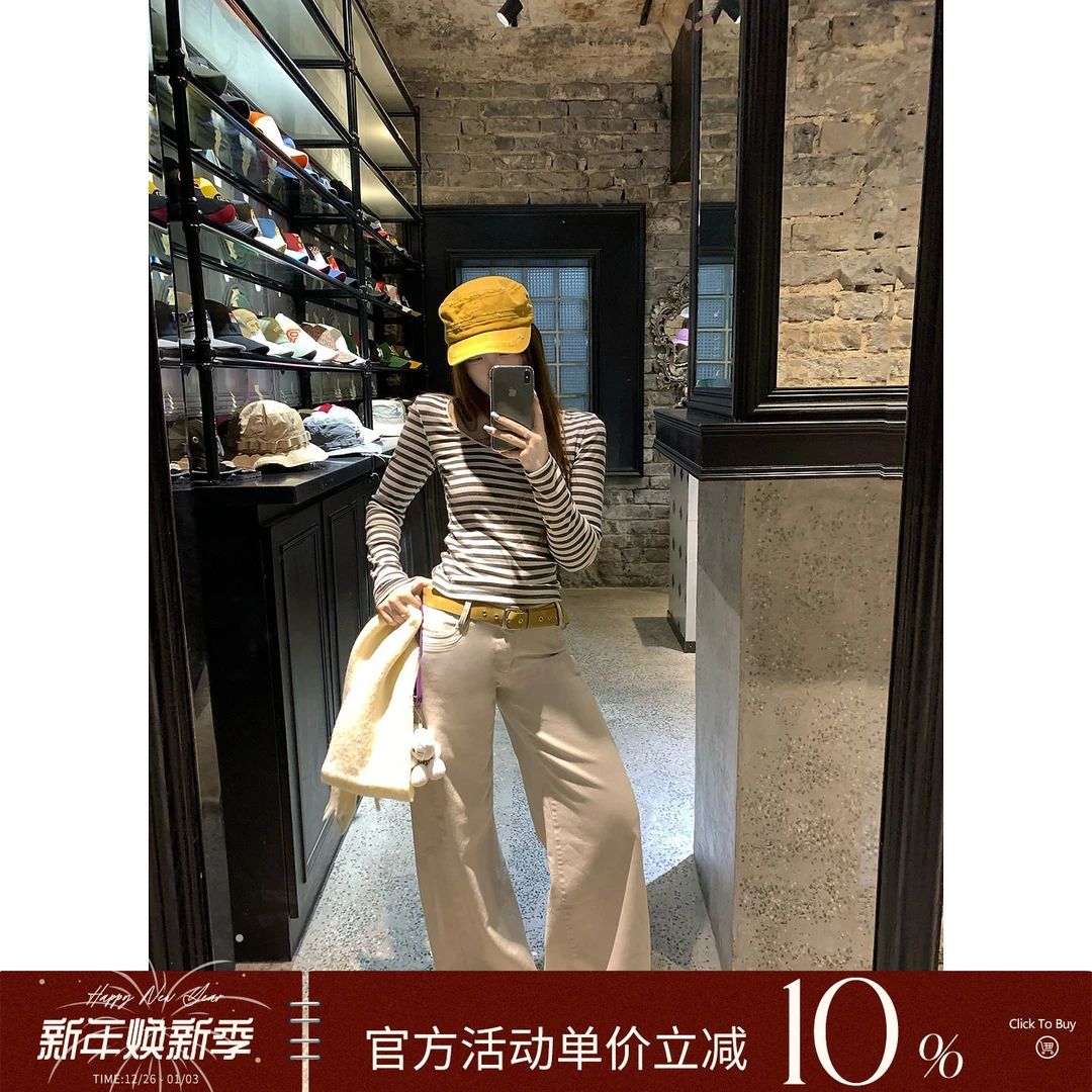 Ninni 垂坠感直筒宽松白色牛仔裤女冬季韩系阔腿显瘦百搭01502