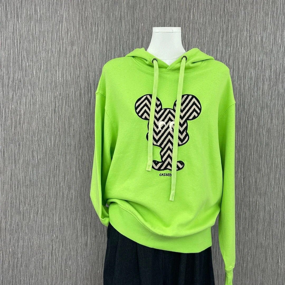 秋冬潮牌hiphop运动刺绣连帽卫衣荧光绿外套潮3024#