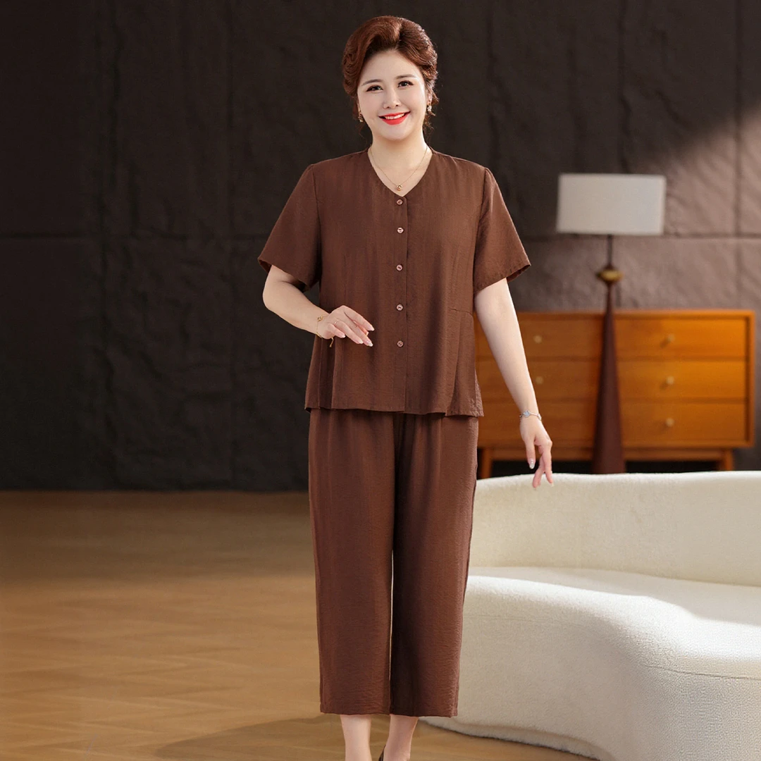 大码妈妈装夏季套装2025新款60-70岁中老年奶奶装阔太太气质女装