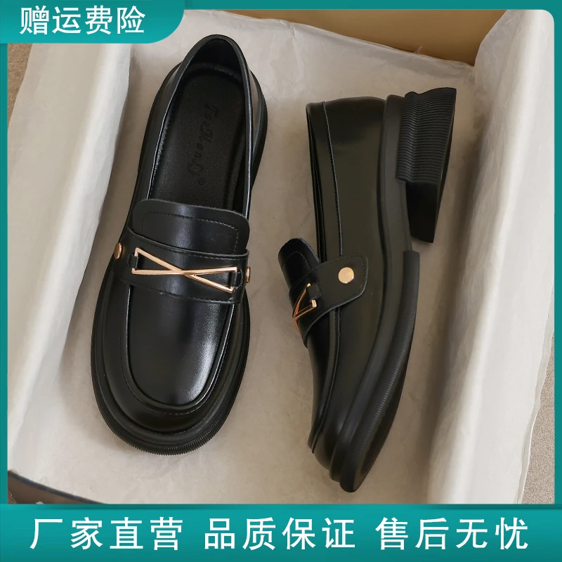真皮小皮鞋女2025新款春秋英伦风黑色大码41平底豆豆软底42乐福鞋