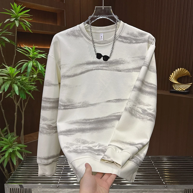 欧货高级感扎染圆领卫衣男2025新款秋季潮牌潮流休闲长袖男士上衣