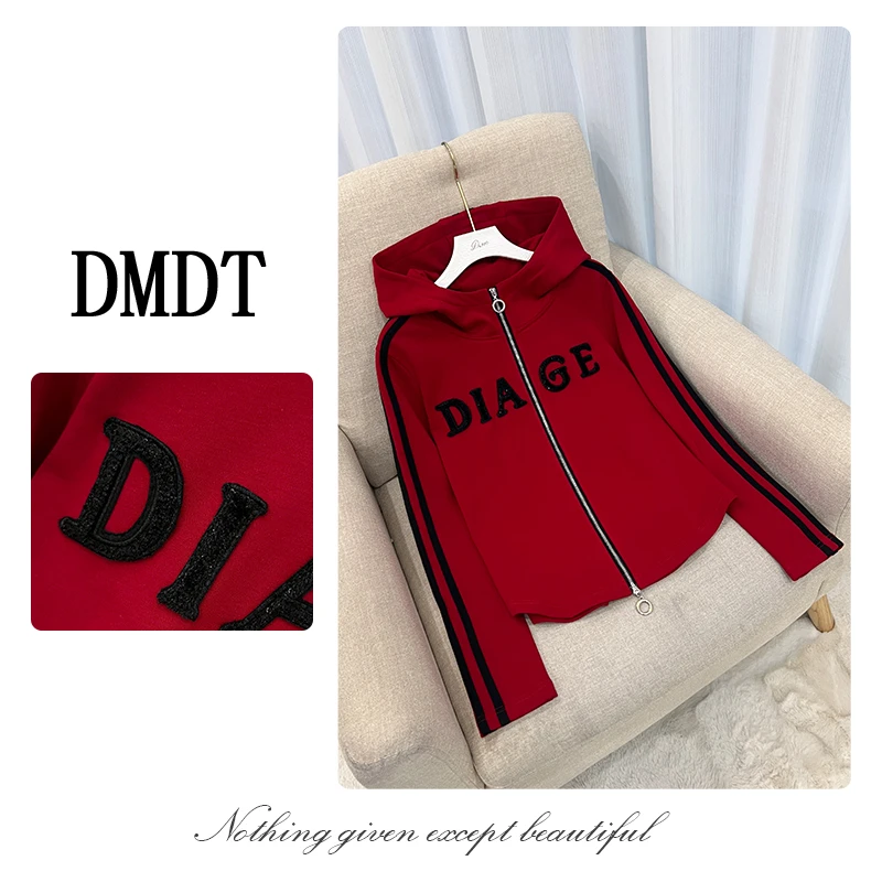 【DMDT潮牌】2025新品 “时髦聚焦”字母刺绣连帽显瘦女外套R4205