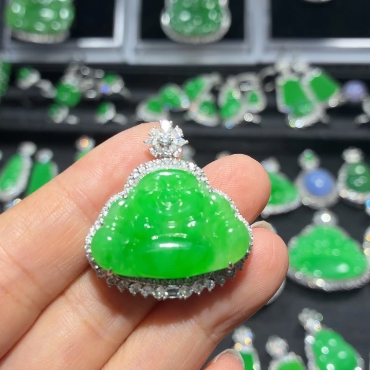 翡翠18K金镶嵌吊坠(不含链)翡翠