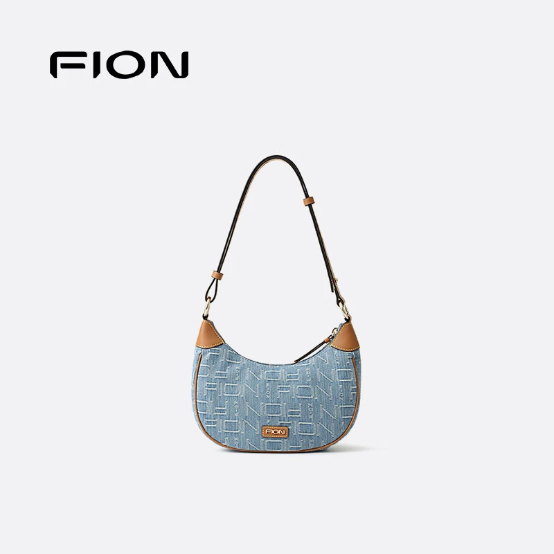 Fion/菲安妮【七夕礼物】复古丹宁时尚单肩斜挎新月包FAAFANL002
